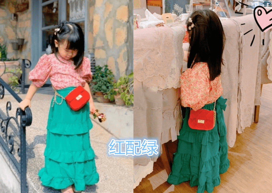 家长|伊能静女儿穿“红配绿”出镜，变身小公主，有个会搭配的妈妈真好