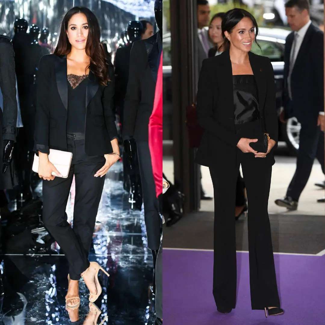 设计|梅根的黑色系穿搭：穿西装干练利落，比不上莱后有贵族气质