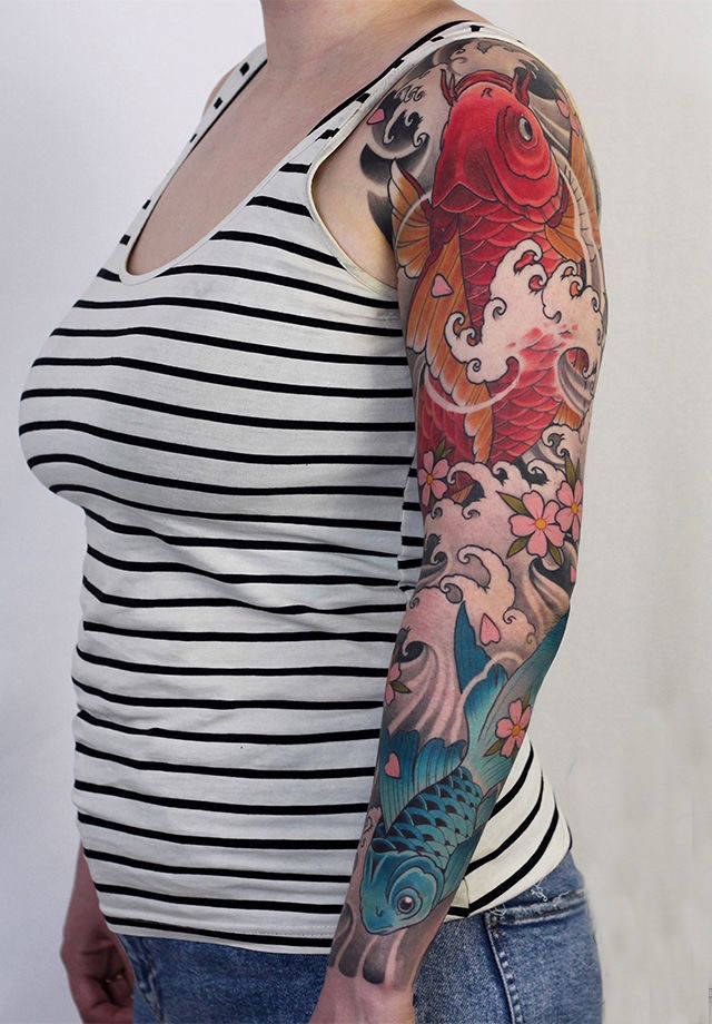 艺妓鲤鱼花臂纹身手稿图片
