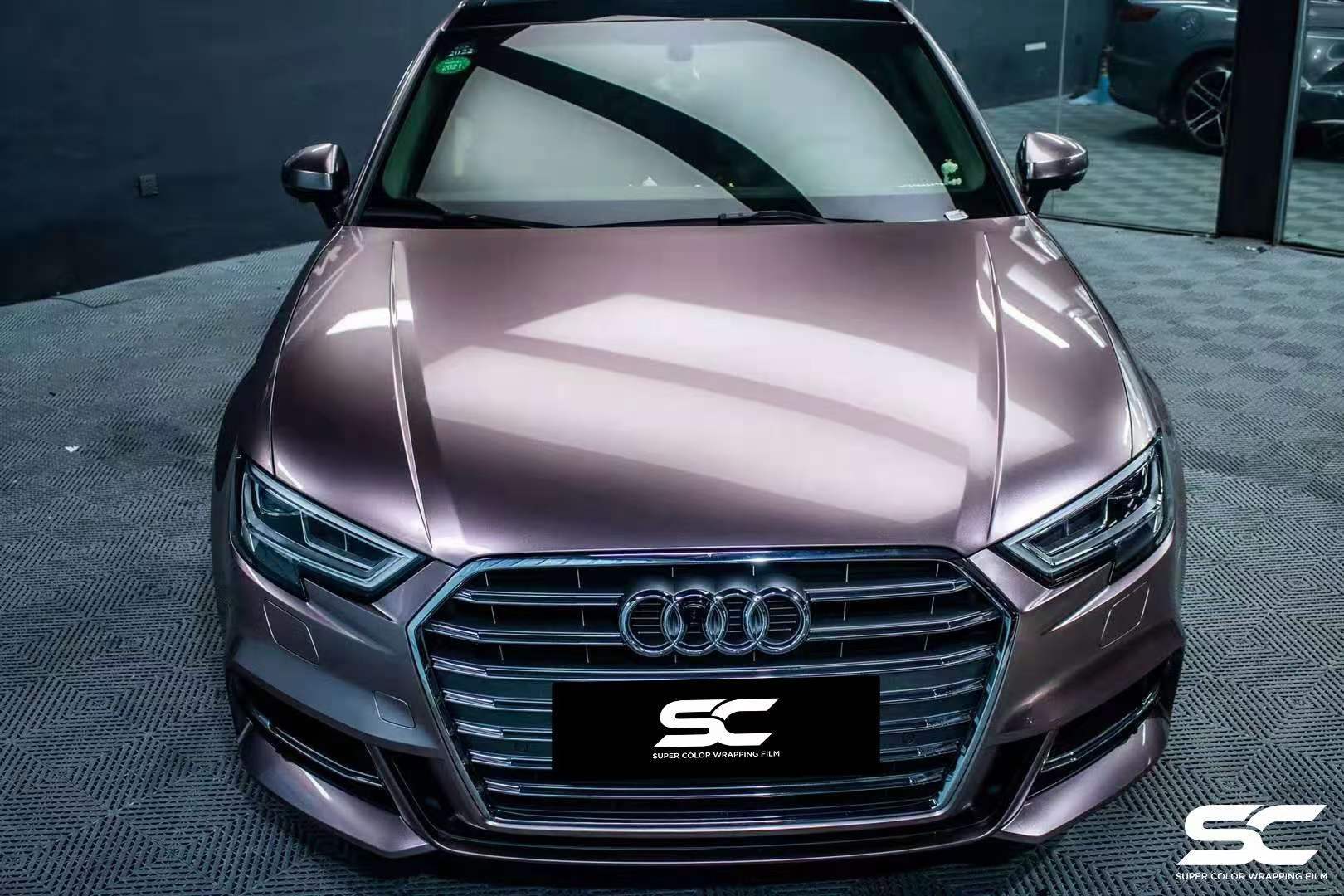 奥迪a3全车贴膜sc改色膜冰莓粉