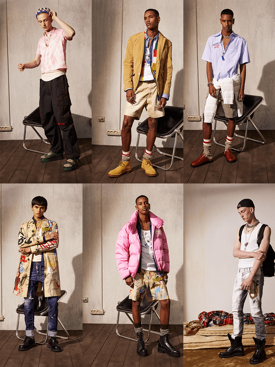 图案 Dsquared2 2022春季，看起来并不怎么搭调的穿搭，则更为坚强