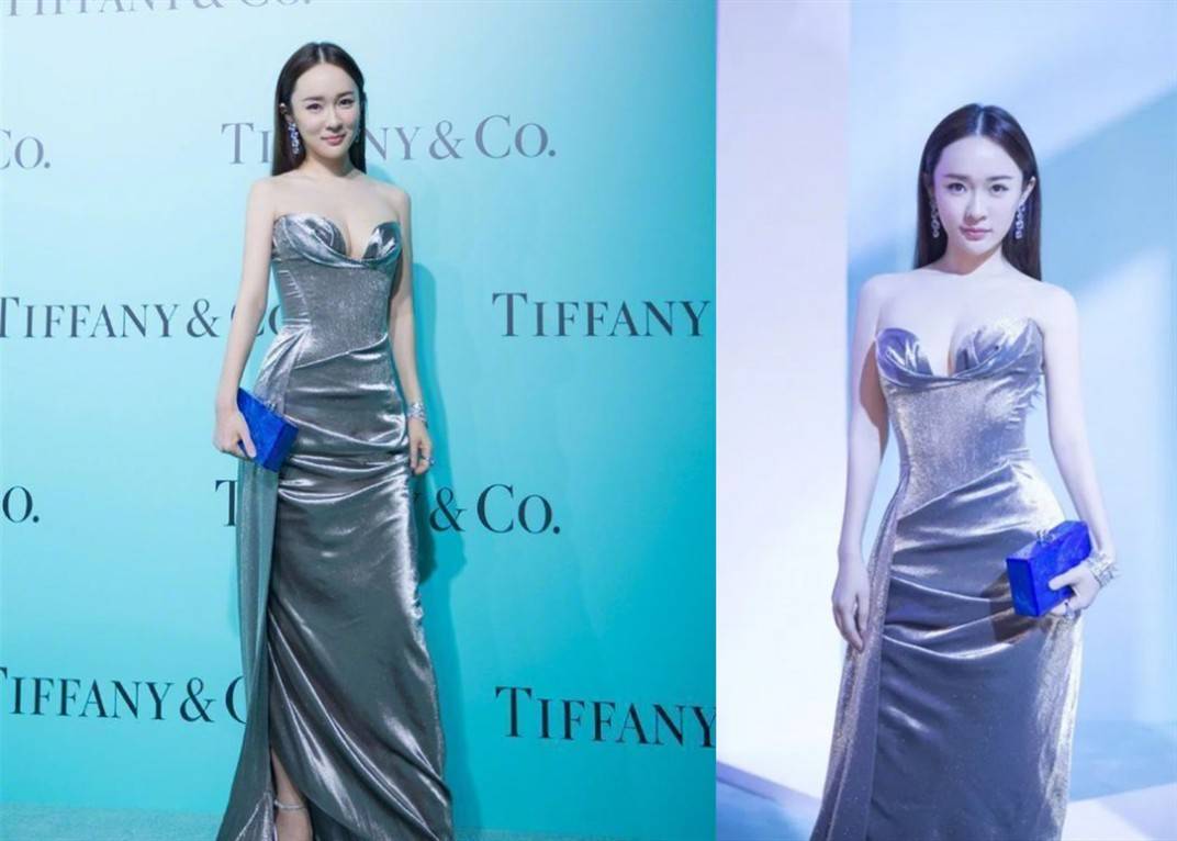 显得 霍思燕这裙子看着普通，可设计得挺“心机”，大V领+开叉真撩人