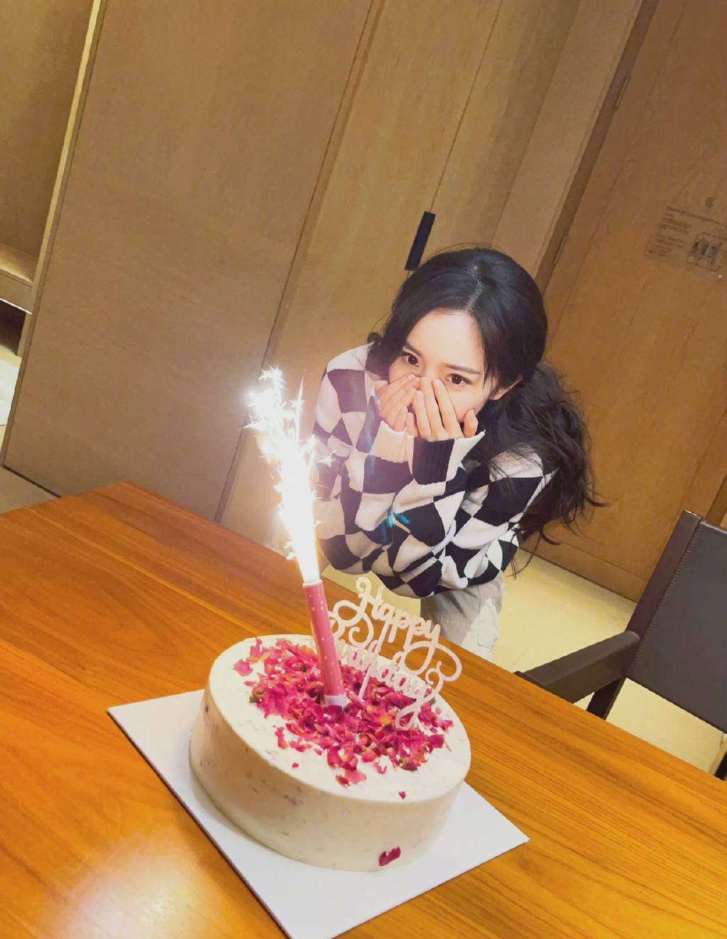 张元英 棋盘格针织衫