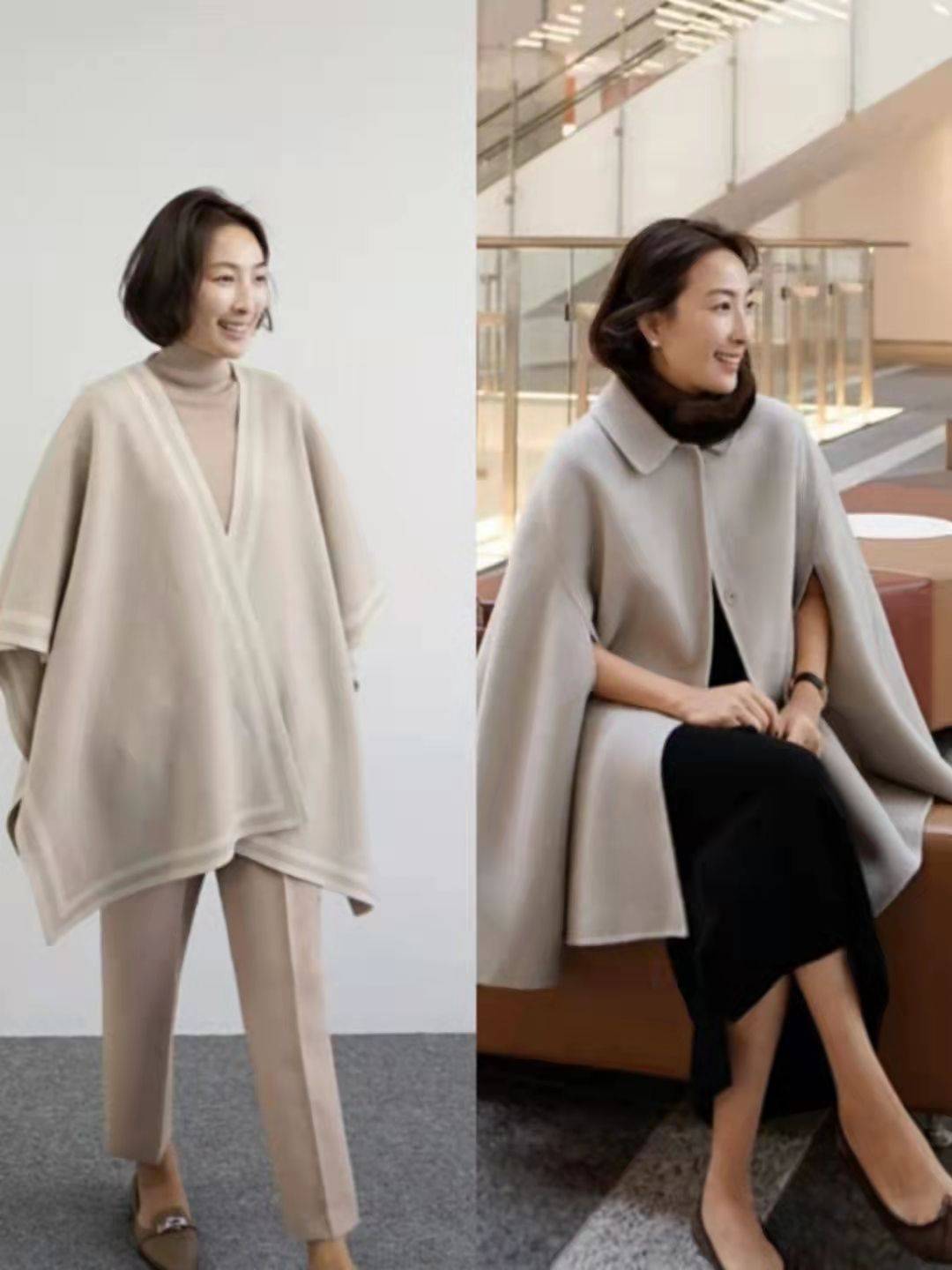 大衣 “斗篷式外套+平底鞋”,才是50岁冬季最佳搭配,舒适高级又气质