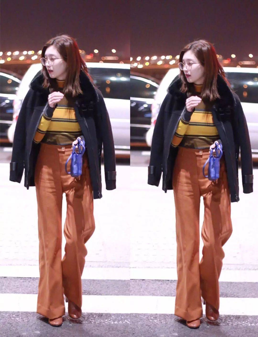 黑色 江疏影红色西装+黑色腰带秀小蛮腰!叠穿2件毛衣还可以这么瘦?