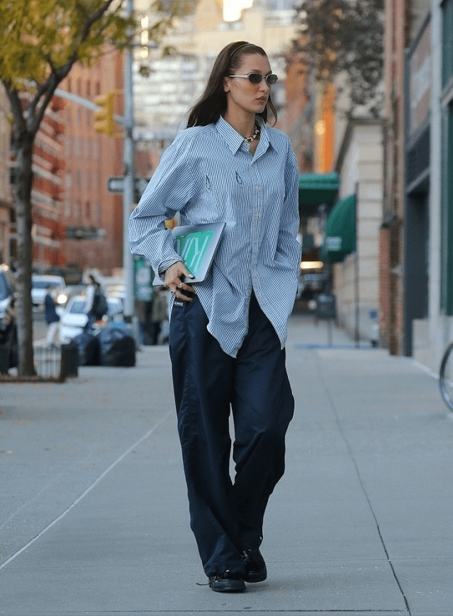 拉·哈迪德 贝拉·哈迪德穿衬衫不秀身材，硬打扮成“中性大叔”，有超模气度
