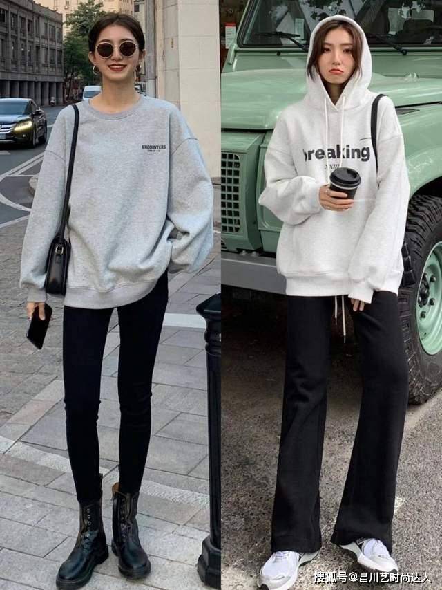 黑色 冬天，穿“卫衣”时尚百搭！阔腿裤、牛仔裤、打底裤随便搭