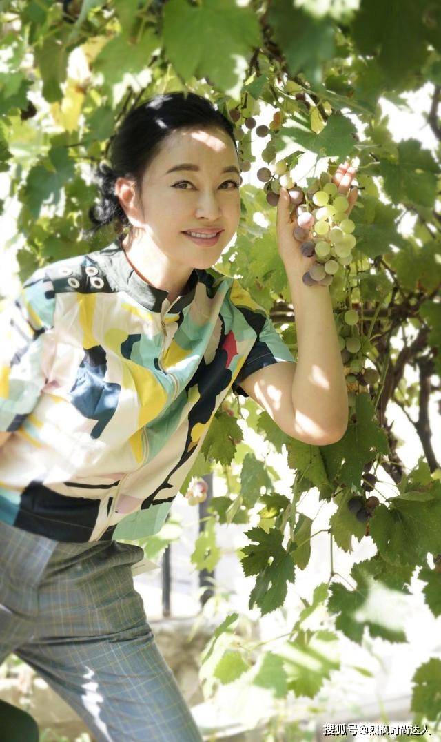 图案 刘晓庆穿一身修身连衣裙，把“大花”衣服，搭出时尚大气感