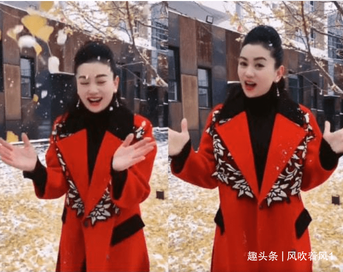 网友|贾玲大雪中嗨玩好兴奋！穿一件衣服不怕冷，对镜头嘟嘴亲吻好可爱