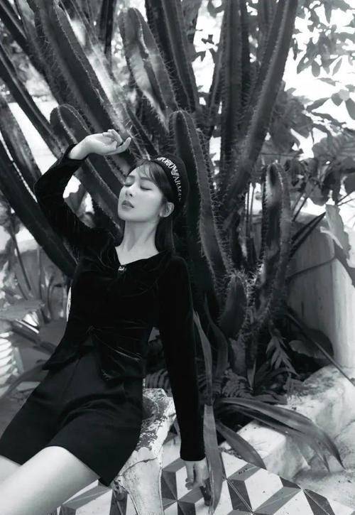 黑色 杨紫人美身材也好，一袭黑色紧身V领裙，戴贝雷帽甜美又温婉