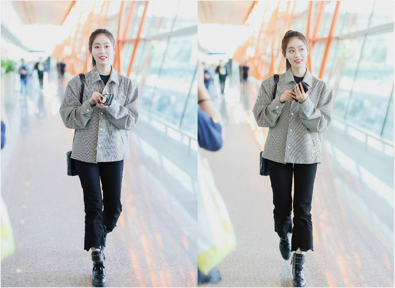 高跟鞋 她是《倚天屠龙记》周芷若,穿格纹外套配8分裤,双腿亲民太抢镜
