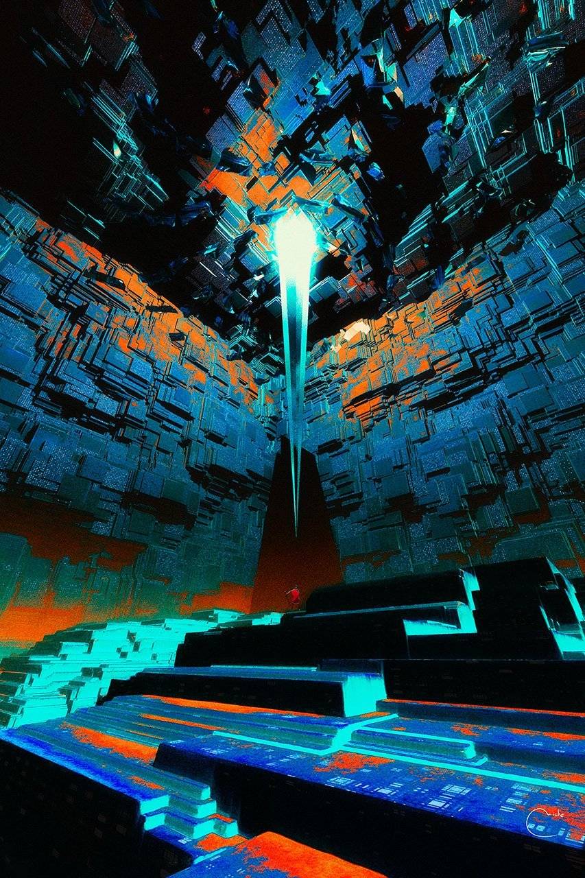 梦境般独特风景的插画,令人宛如迷失在科幻电影中的世界