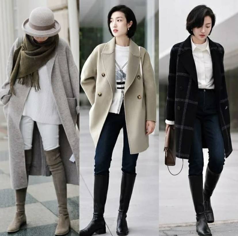 整体 “大衣+靴子”,适合成熟女性的高级优雅风格,谁穿谁美