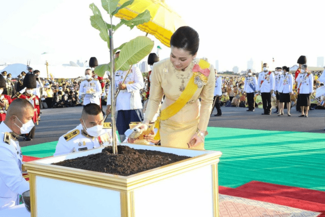 衣品高 75后苏提达接待贵宾，一袭香槟色裙子气场全开，全程陪伴老公真美