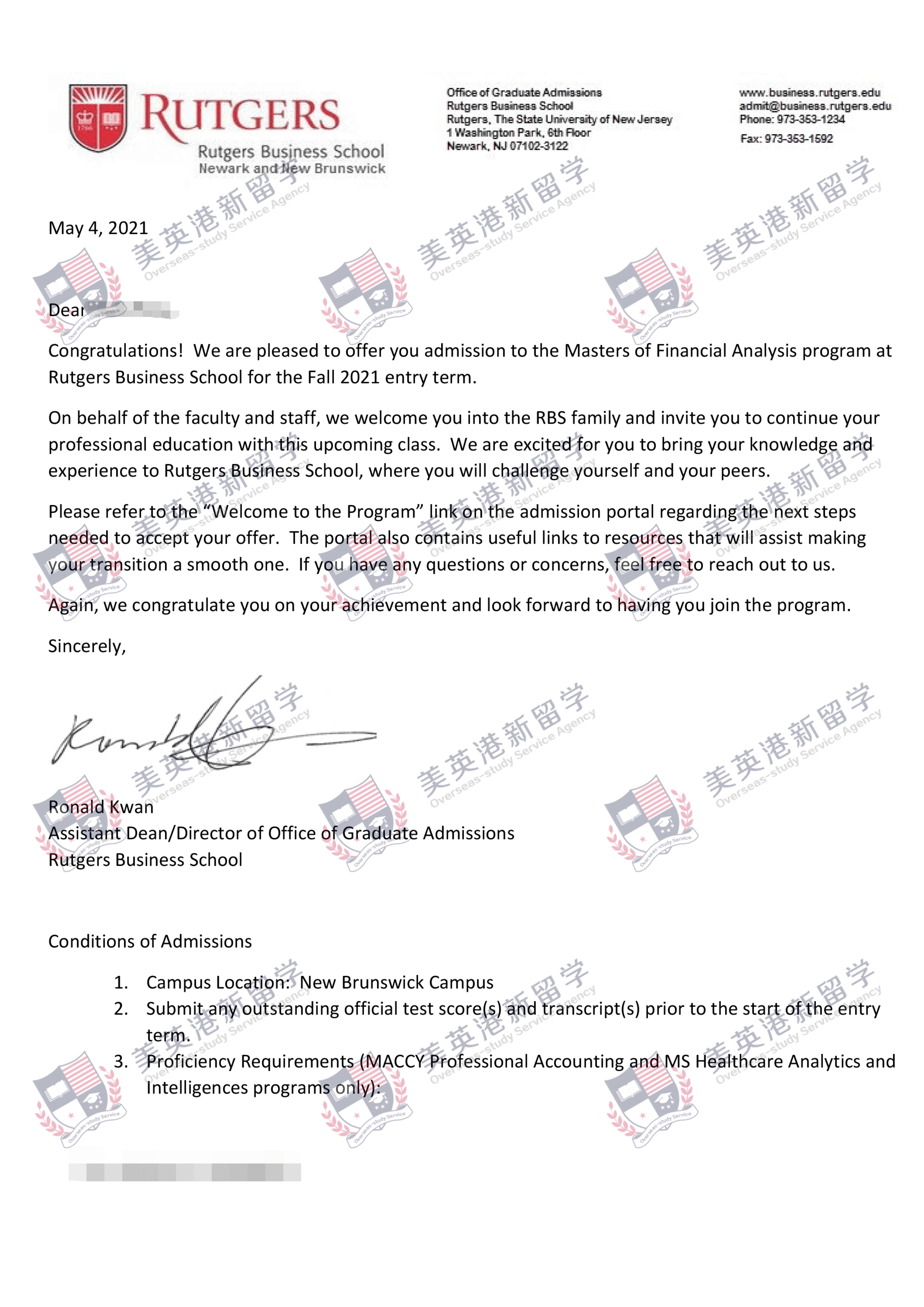 罗格斯大学金融分析专业硕士录取一枚-几何留学_时间_数学_经济