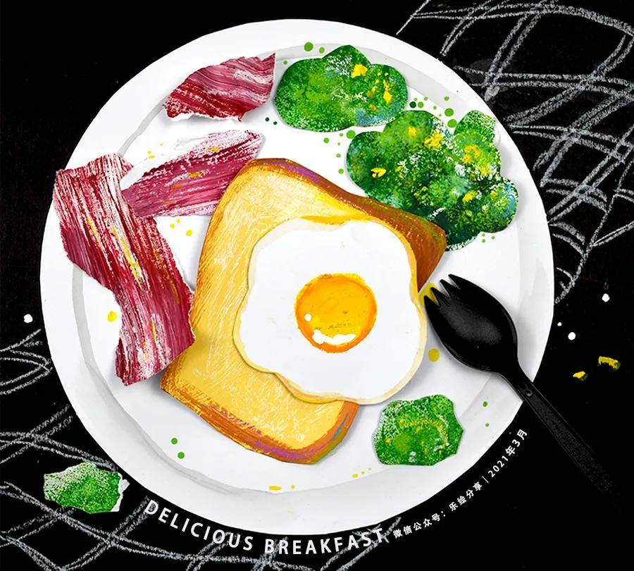 早餐_食物_水粉画
