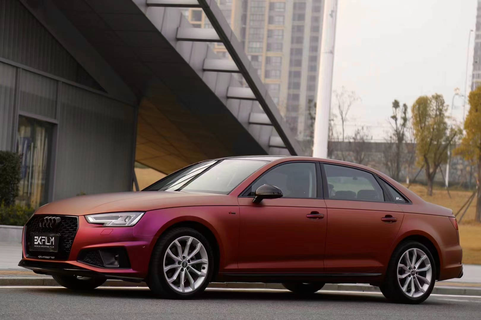 奥迪a4l改色膜ekfilm粉黛紫_#matte_pink_贴膜