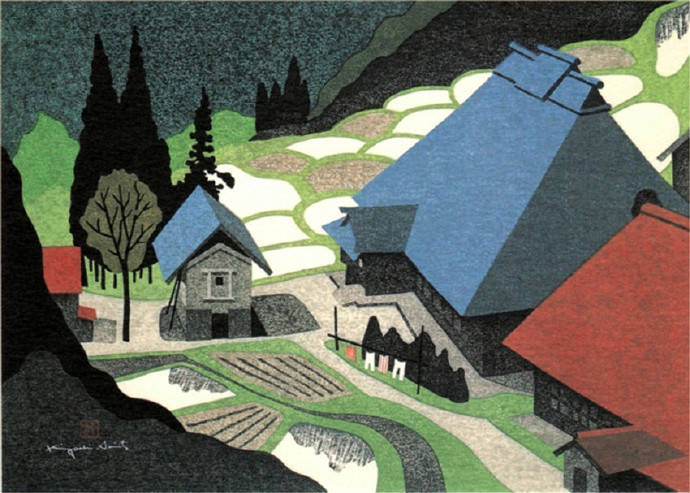 日本近代版画大师斋藤清风景系列版画作品_艺术_大自然_坂下
