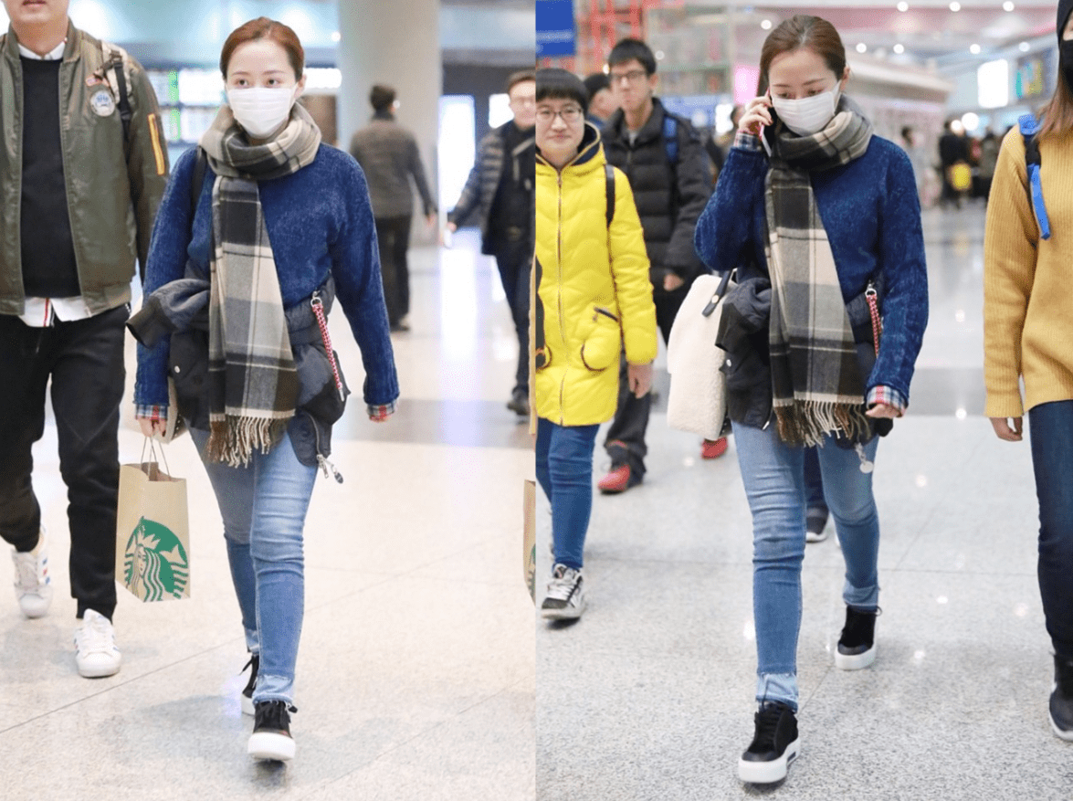 毛衣 张靓颖不化妆也跟路人没区别,不过素颜却不丑,穿红色毛衣好随性