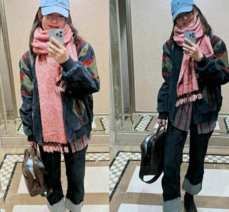 母子俩 白百何带儿子堆雪人,穿同款高领羽绒服,母子俩像是一个模子复刻