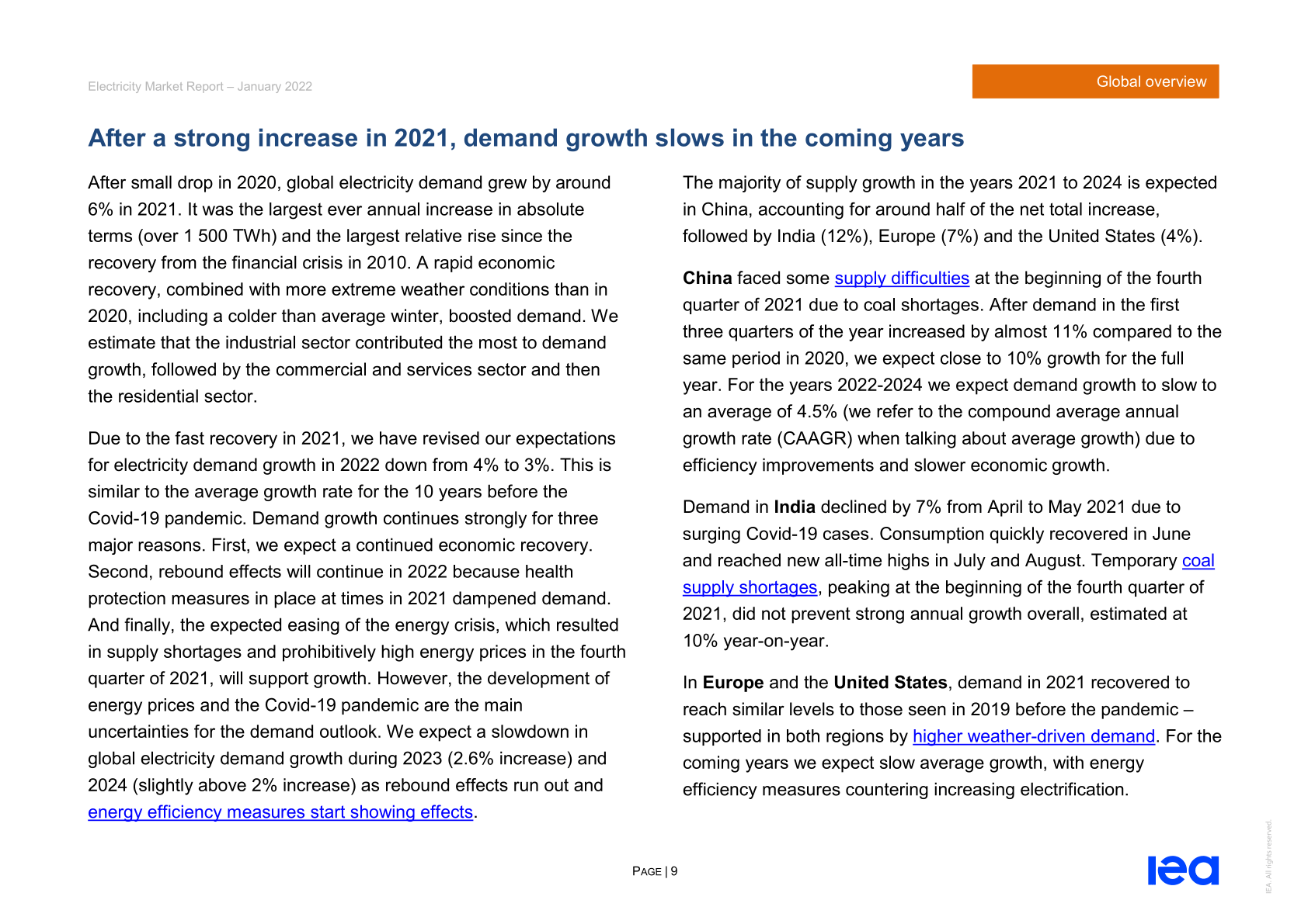 2022年电力市场报告【英文版】-IEA_需求_全球_中国