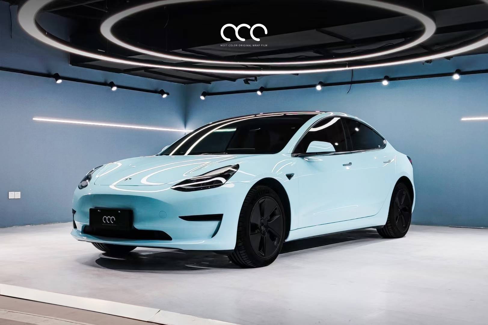 特斯拉model3漫彩改色膜颜色pet冰川蓝典藏版
