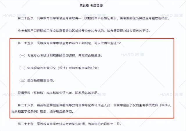 (图源:《高等教育自学考试暂行条例》)学位证是由我们自考的主考院校