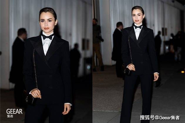 白金发梳着油头的莉莉·柯林斯全新西装造型，连女生也为之倾慕！