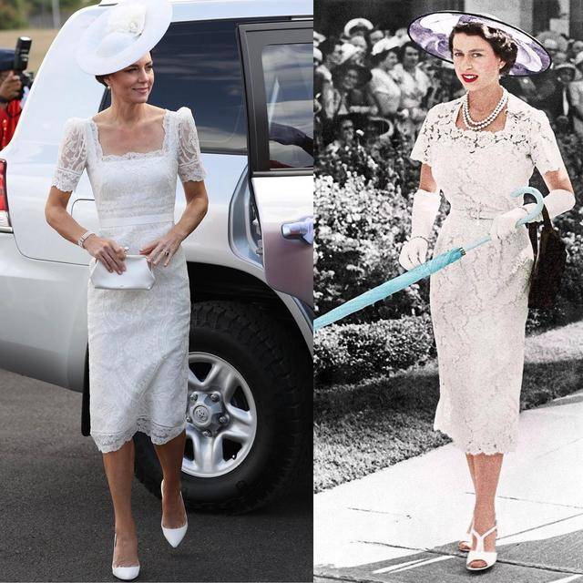 伊丽莎白 英女王穿碎花裙享受下午茶，95岁状态很不错！佩戴珍珠项链挺高贵