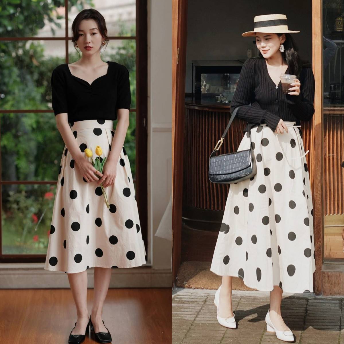 三,"赫本裙"这样搭配更时髦好看推荐穿法1:"衬衣"搭配赫本裙在具体