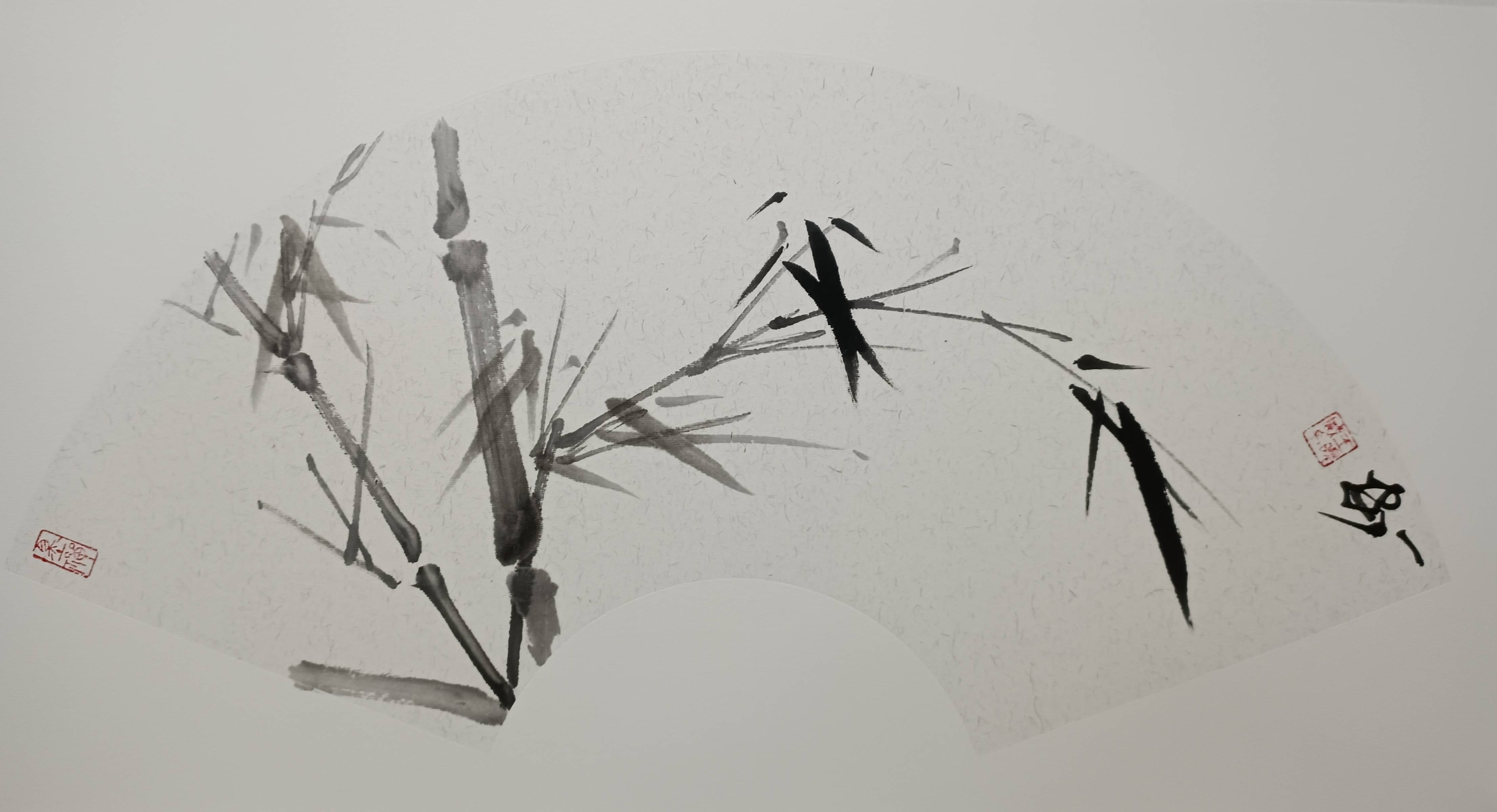 王晓威梅兰竹菊扇面水墨作品古典美_硕士_时装_扇面