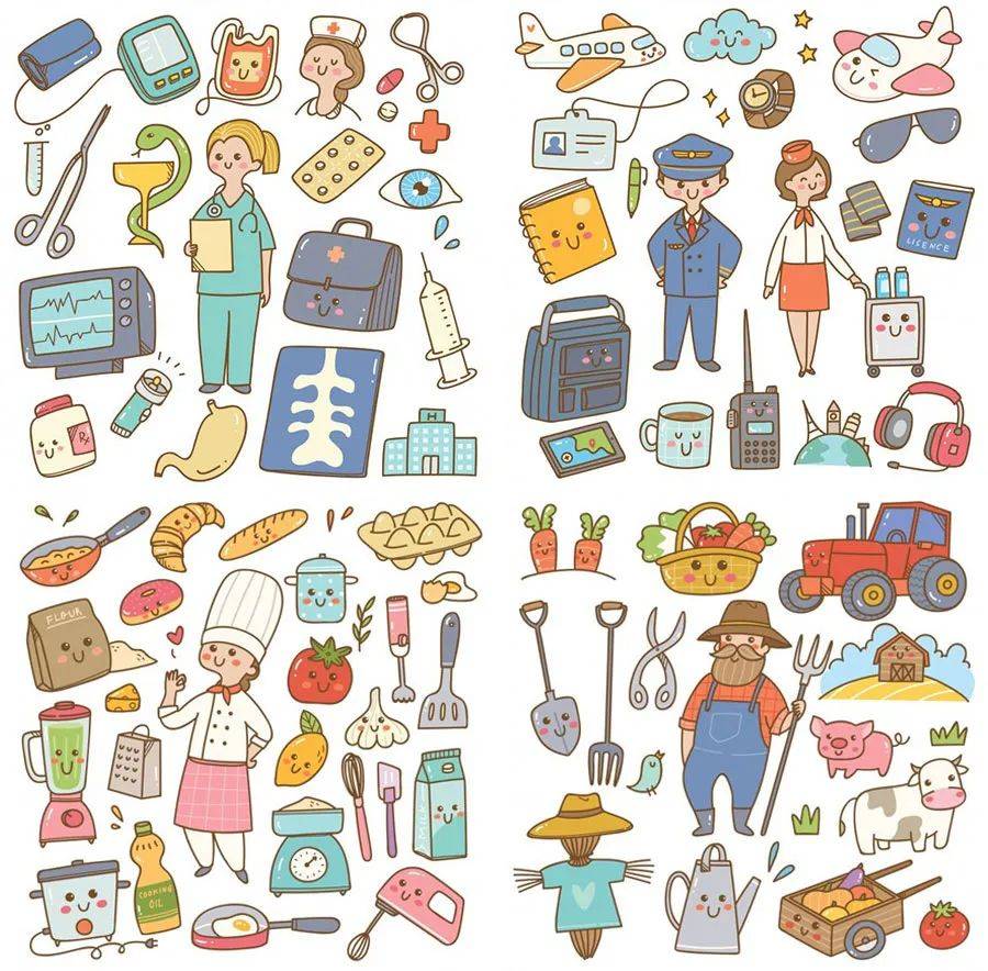 儿童画教程线描画劳动最光荣奋斗最美丽