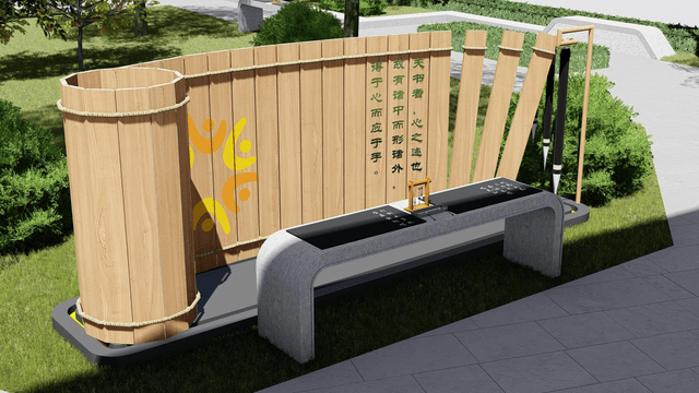 我们将校园文化与书脊书卷结合,运用校本化的色彩,将墙面功能延展