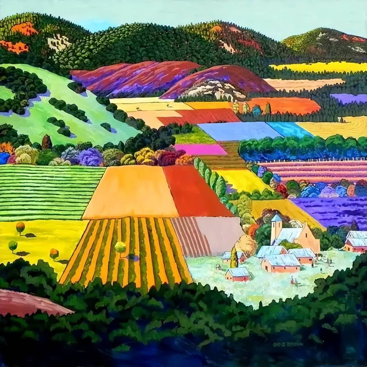 他将整片乡村田园染出了七彩色色彩的艳丽漂亮极了