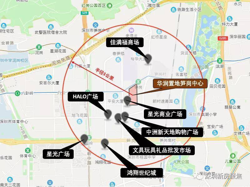 除自帶商業外,項目半徑1公里範圍內有星光商業廣場,halo廣場,中洲心