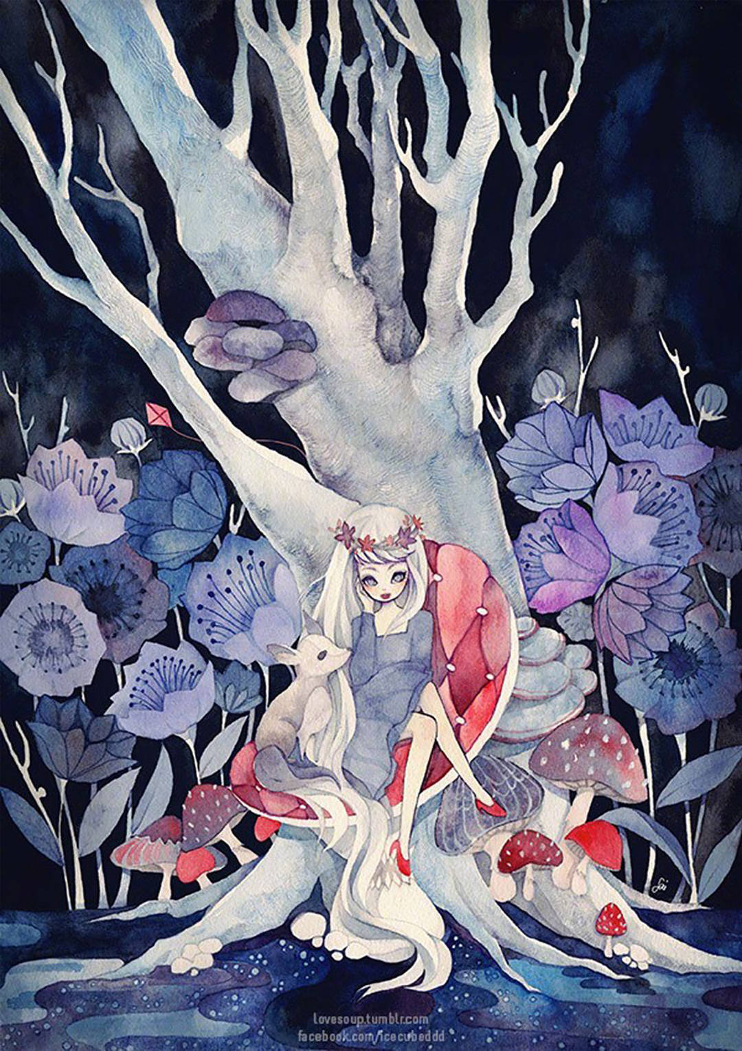 充满故事性的梦幻水彩插画,将灵幻的爱情故事描绘地淋漓尽致