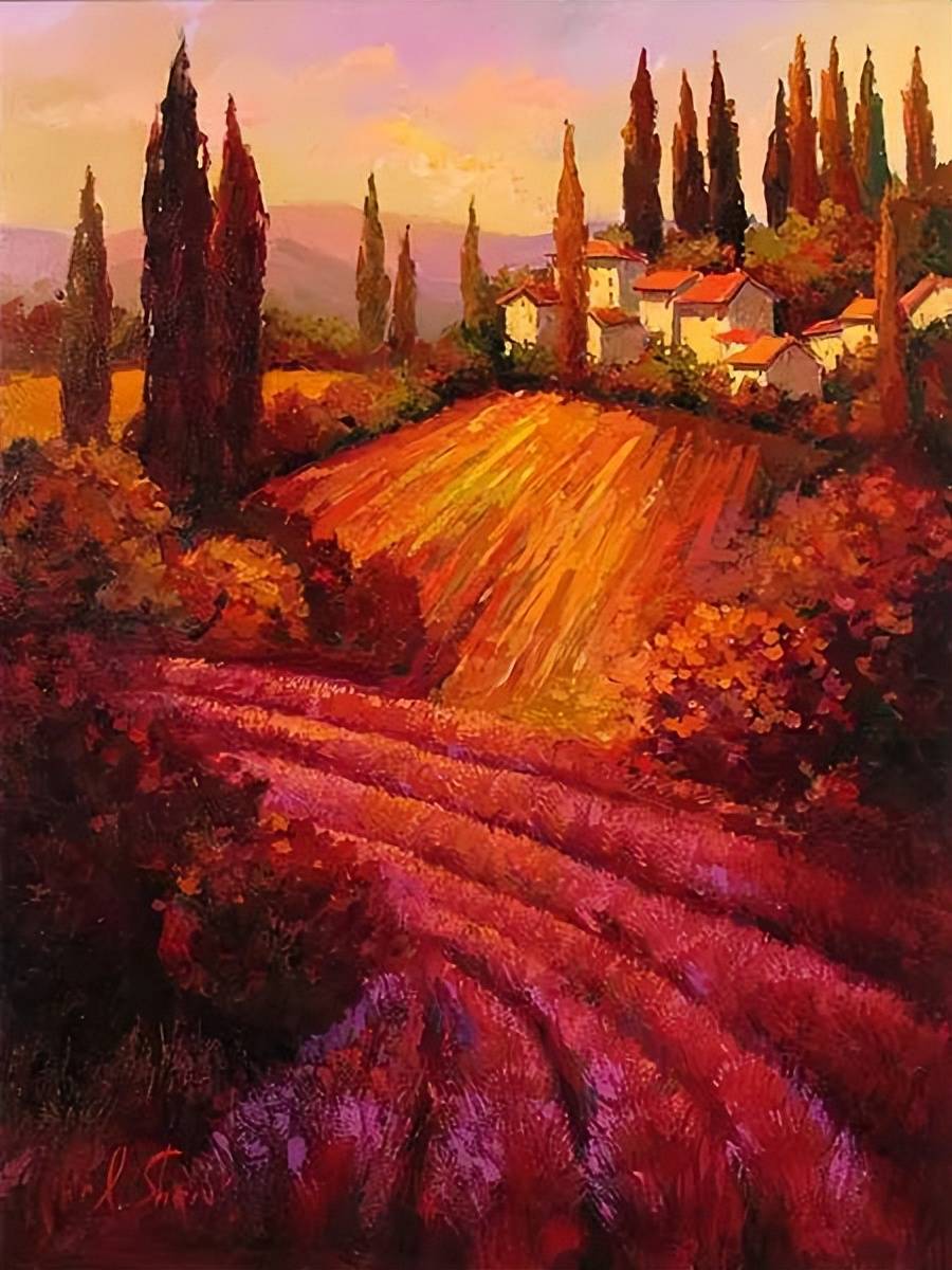 红色风景油画艾琳谢里irenesheri作品欣赏
