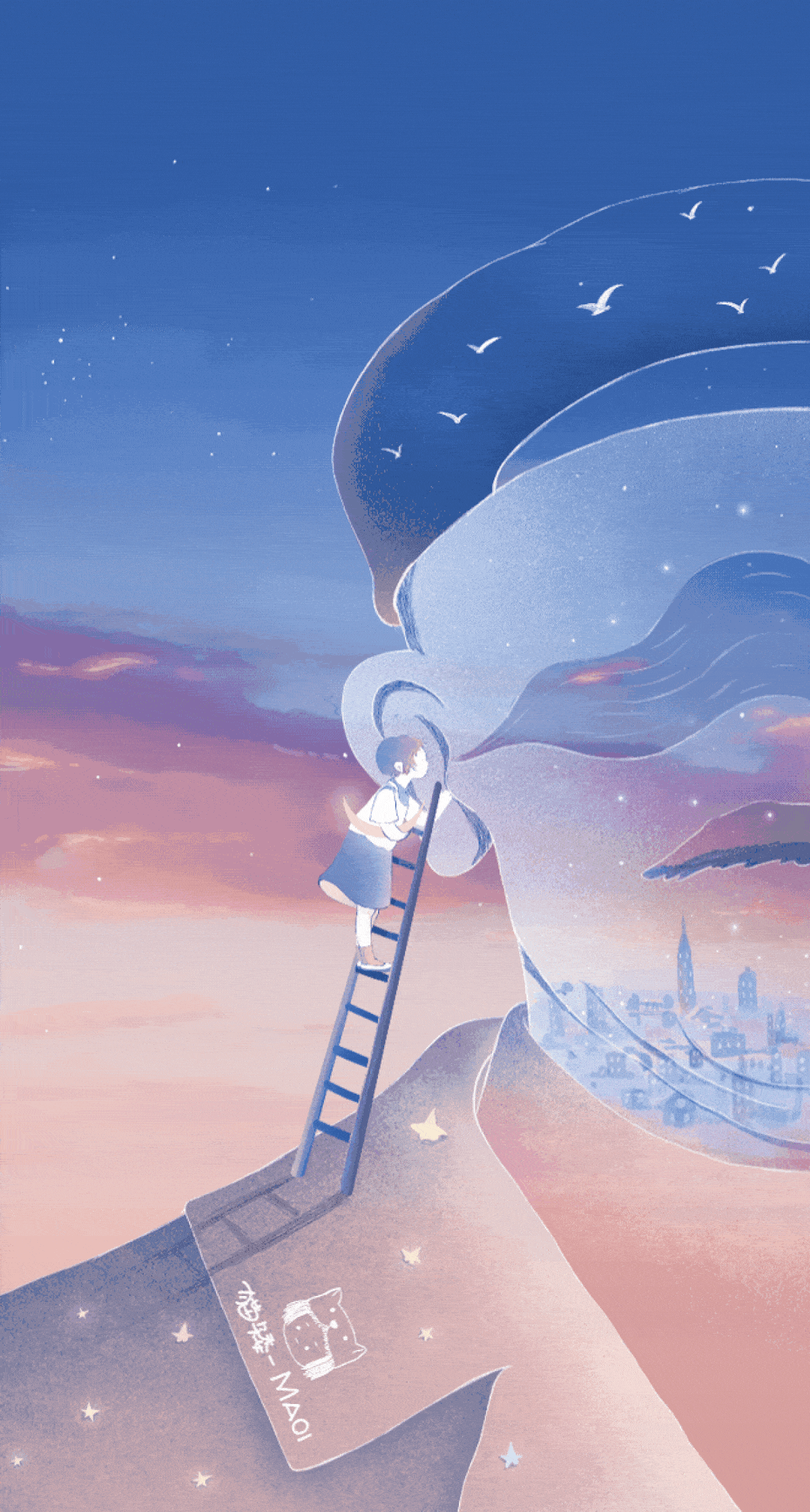 治愈or致郁?明明画面孤单冷清,但是颜色艳丽暖心~_插画_因为_舒舒