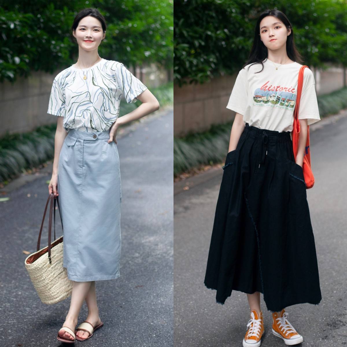 原创t恤半身裙夏天这样穿美到骨子里