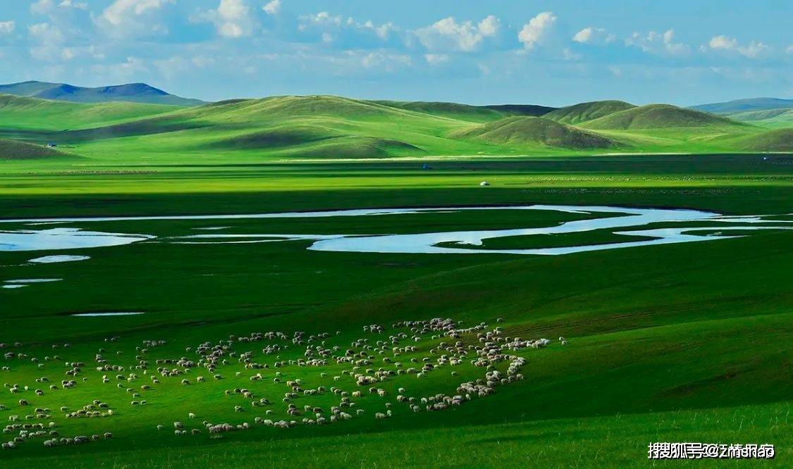 九曲十八弯的莫日格勒河一幅完美的草原风情画