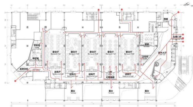长沙造梦师艺术中心1f平面流线分析图长沙造梦师艺术中心2f平面流线