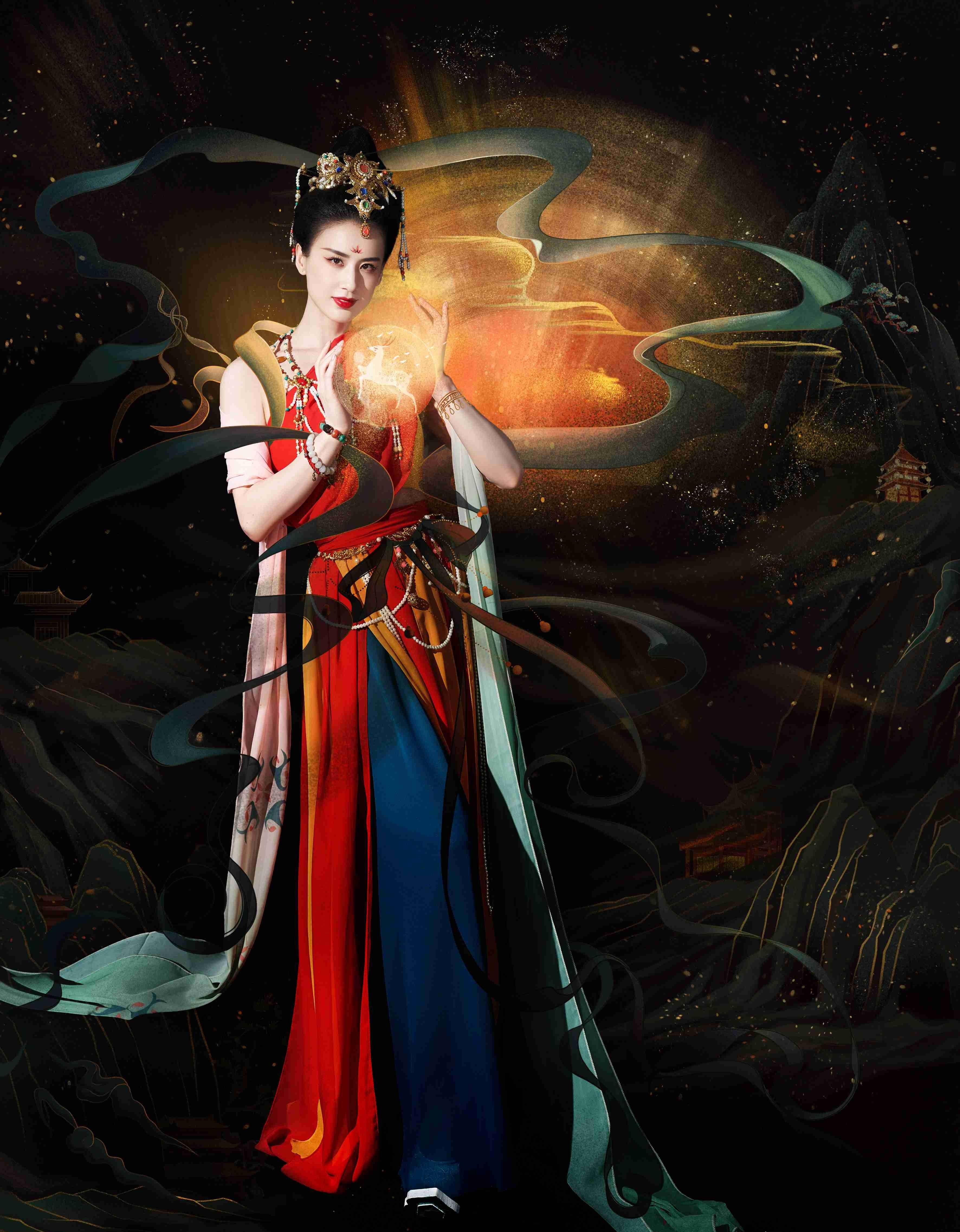 黄圣依挑战敦煌壁画天女造型,霓裳飞舞仙气十足,古装气质好美_仙女