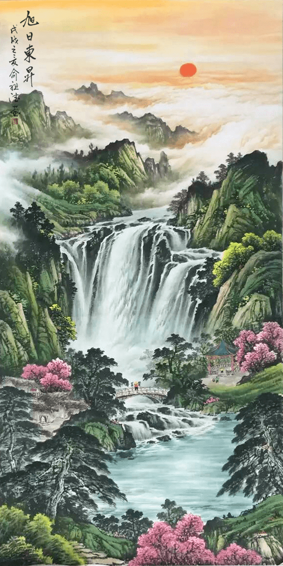 山水画瀑布代表作品图片