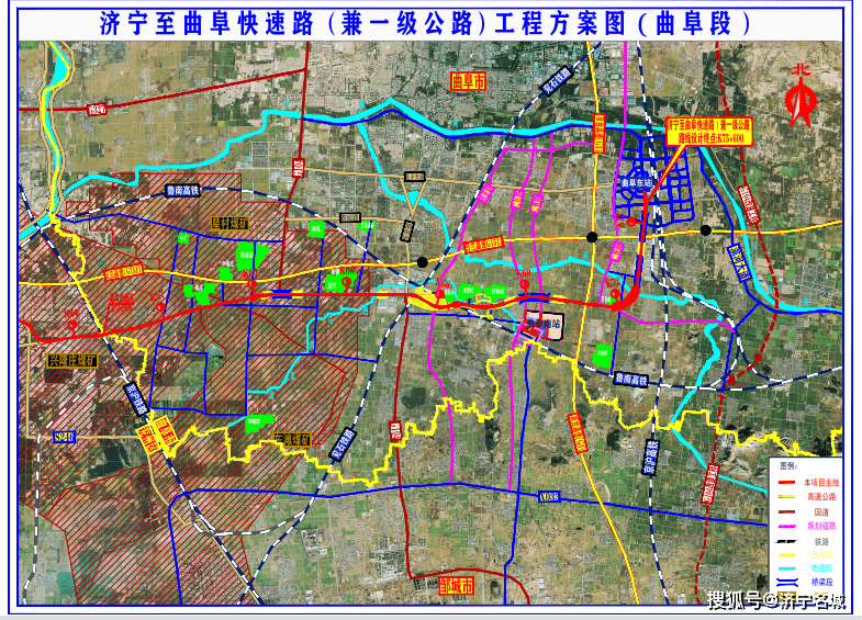 曲阜段長約22公里,涉及陵城鎮,小雪街道,息陬鎮三個鎮街,西起崇文大道