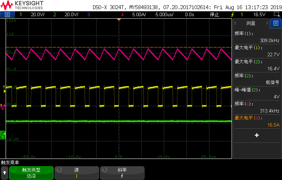 上圖為輸入12v的升壓模式下,輸出電壓20v,輸出電流5a,輸出功率100w的