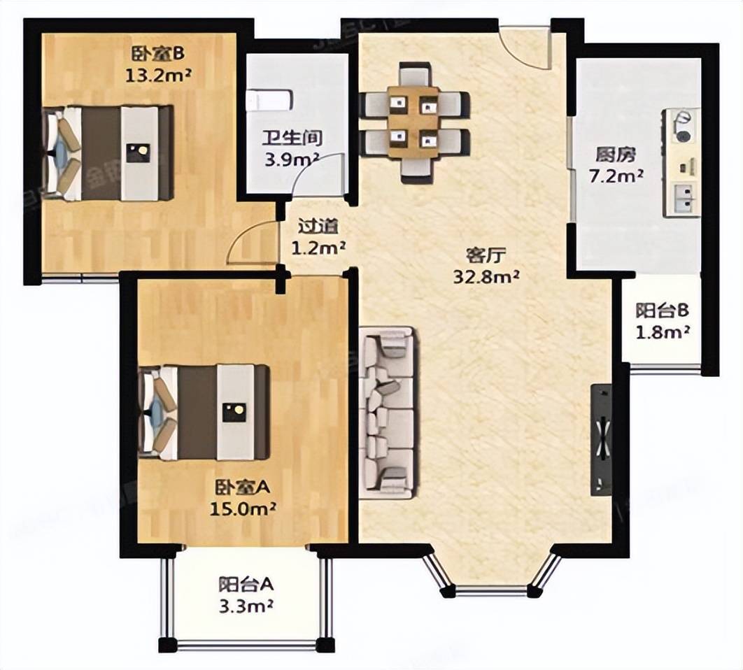 42平方米,户型为两室两厅一厨一卫两阳台,朝南,所在楼层为第17层,建筑