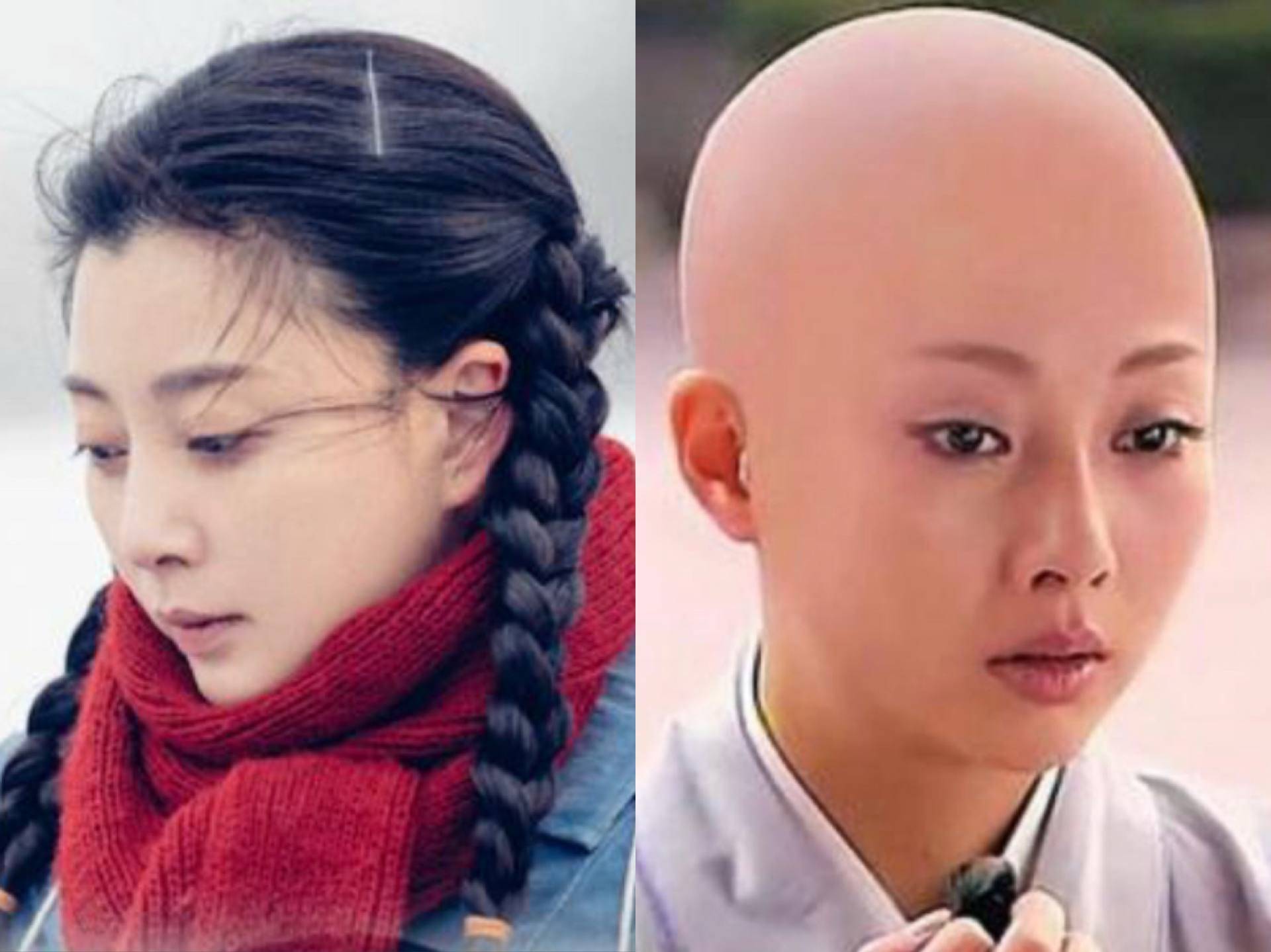 同样是光头造型,陈冲宁静惊艳,孙菲菲殷桃雷人,杨幂太敷衍_头套_头顶