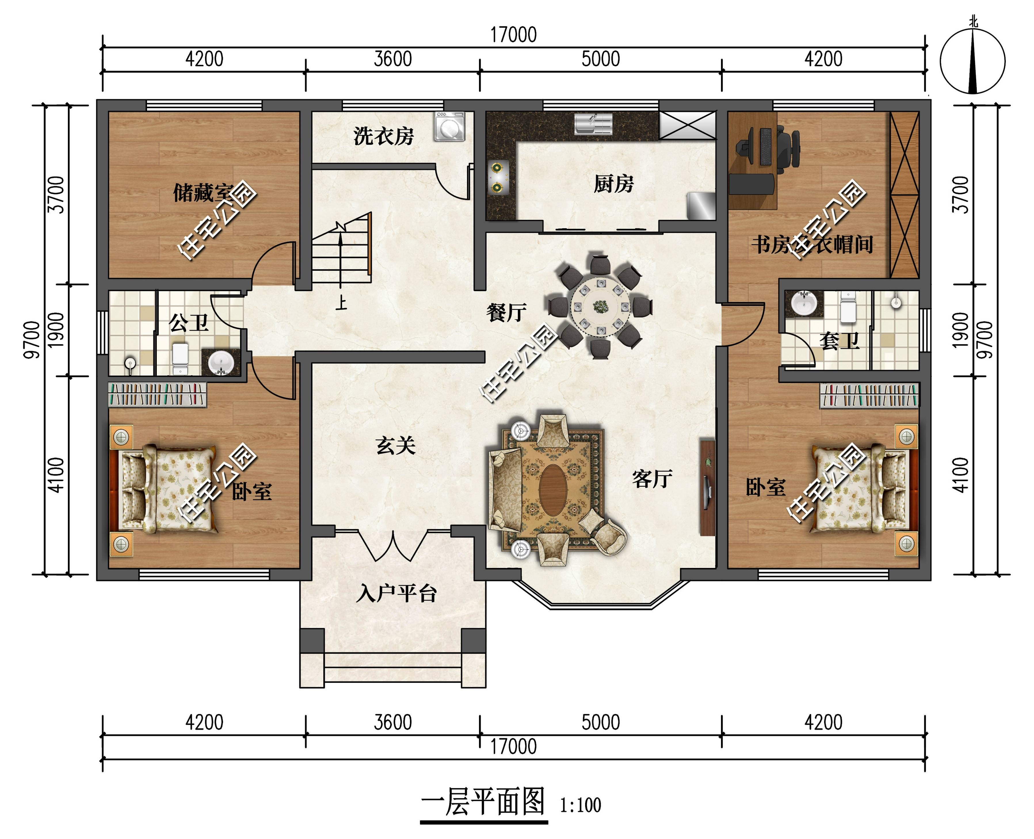 农村住房,卧室多才实用,17×9米二层简欧,7间卧室任性住