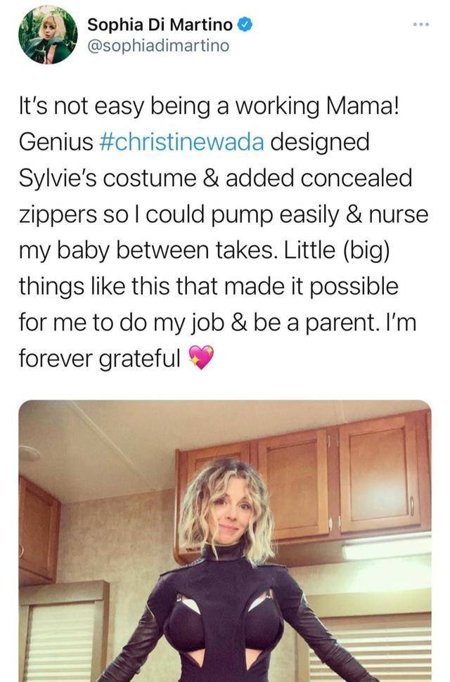 女洛基晒图感谢剧组 衣服有隐藏拉链方便哺乳 网友 漫威太贴心 索菲亚 照片 哺乳期