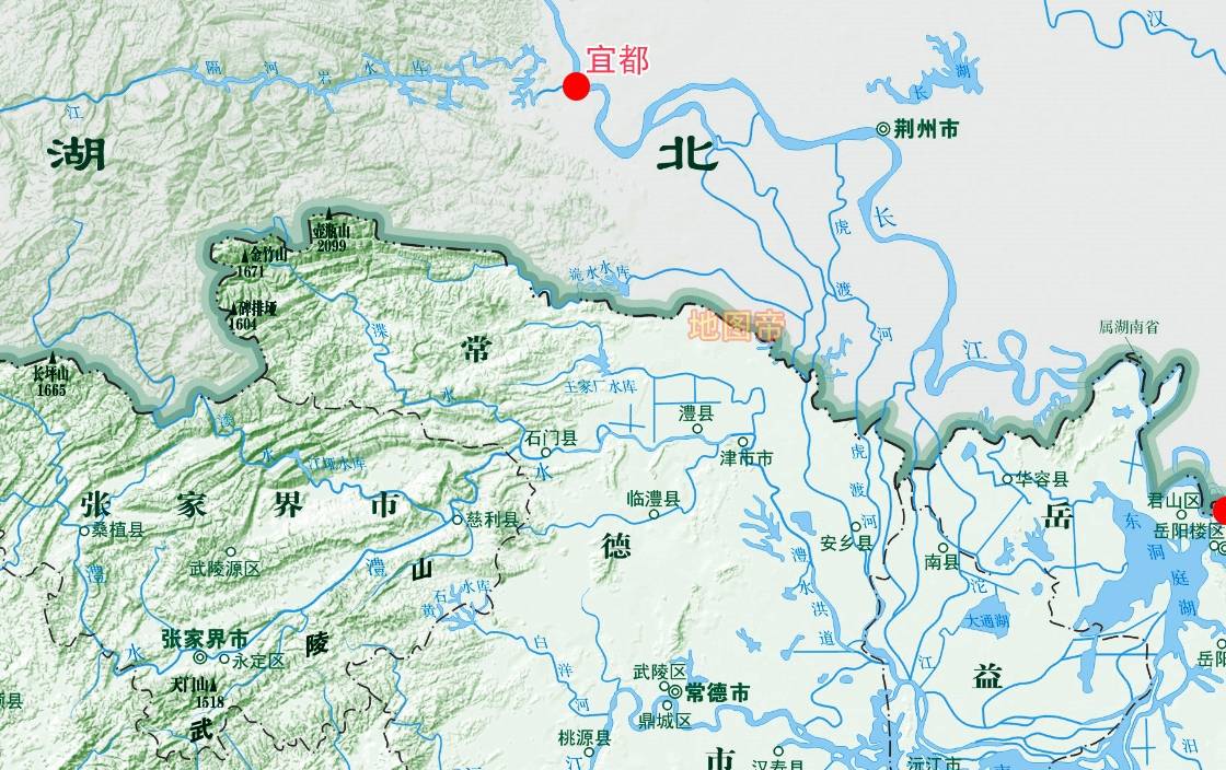 图-湖北宜昌市宜都至湖南岳阳城陵矶段长江称荆江上荆江,河道比较稳定